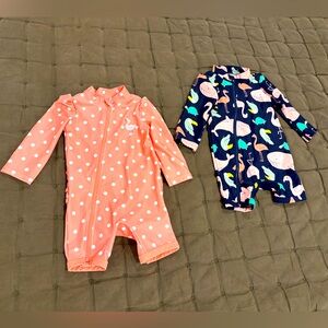 2 baby girl 12mo swimsuits, Simple Joys by Carter’s, long sleeve front zip